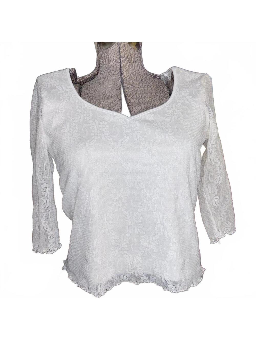 90s y2k Zoey Beth white lace 3/4 sleeve top